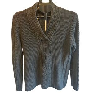 Nautica Women's Grey Cable Knit Shawl Collar Sweater XL